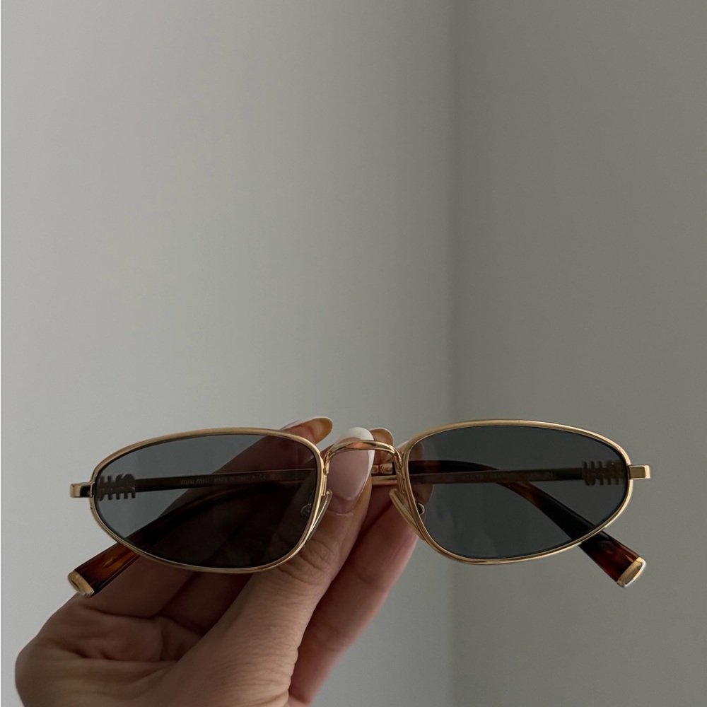 Miu Miu Gold Frame Sunglasses with Dark Gray Lenses - Picture 4 of 7